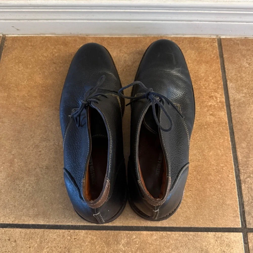 Johnston & Murphy Black Pebbled Leather Chukka Boots Men's 12M Lace Up Casual